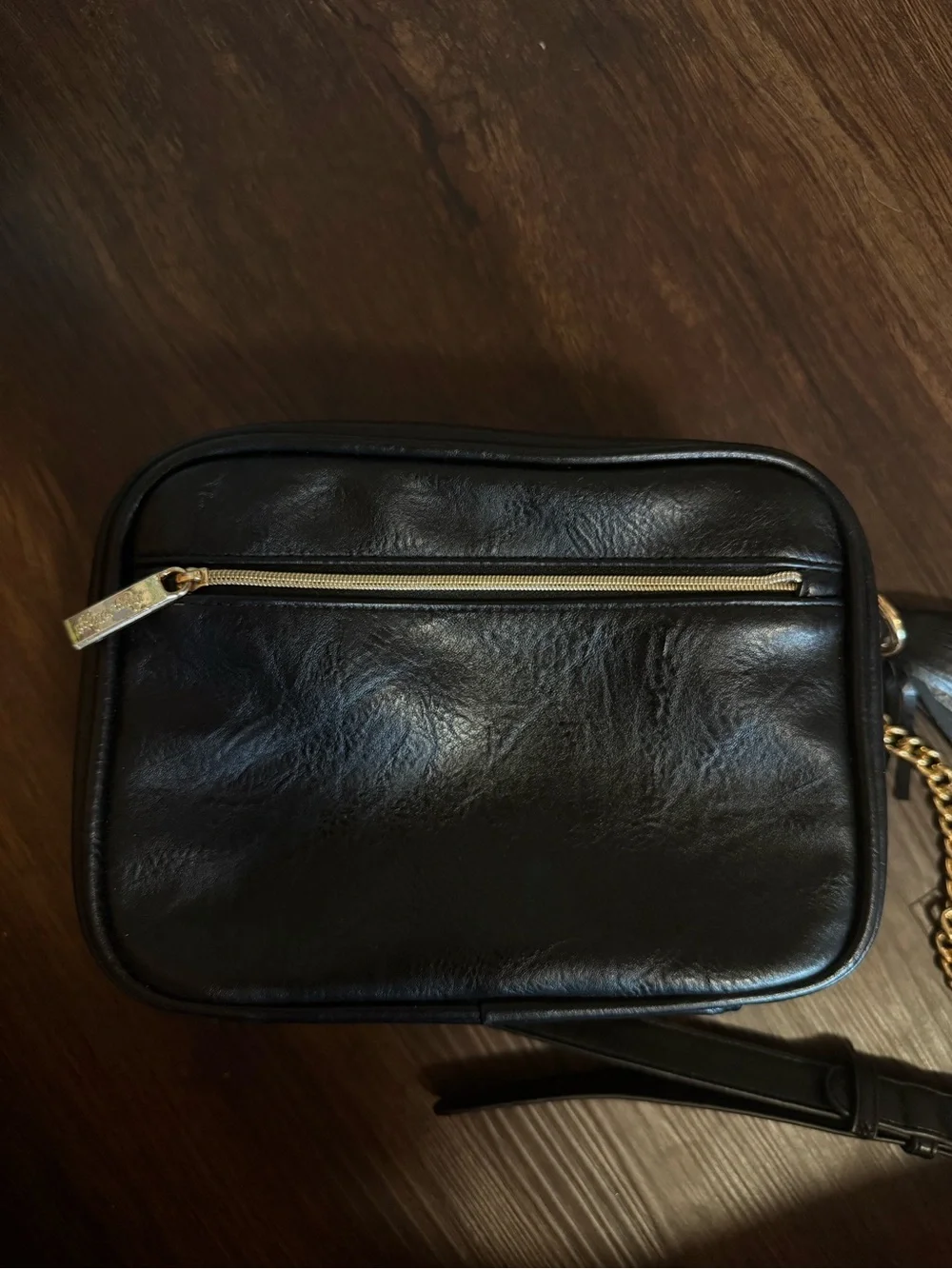 Itzy Ritzy Black Studded Crossbody with Gold Chain & Tassel